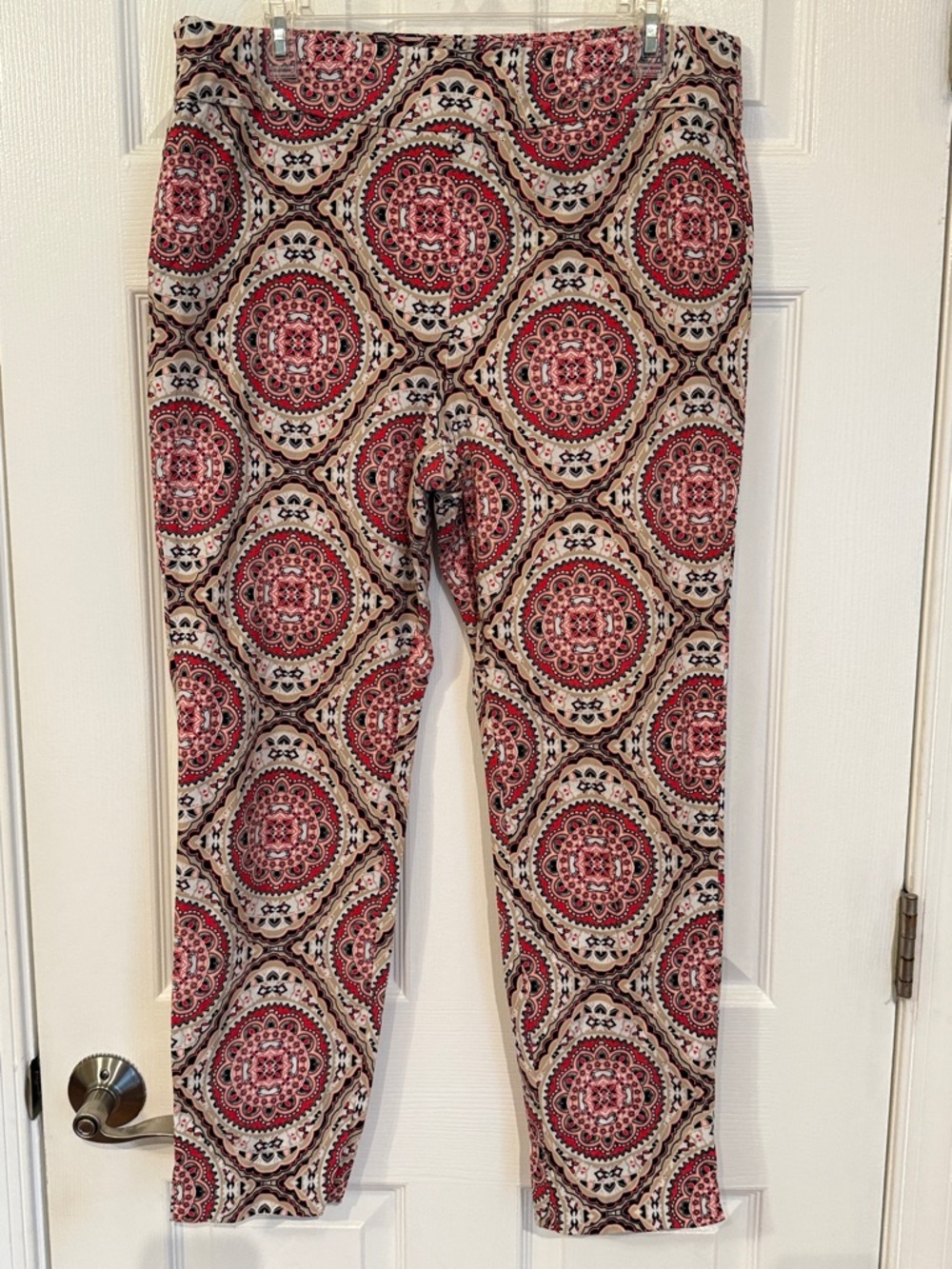 Chico's Women’s “So Slimming” Medallion Print Ankle Pants - Pink & Cream